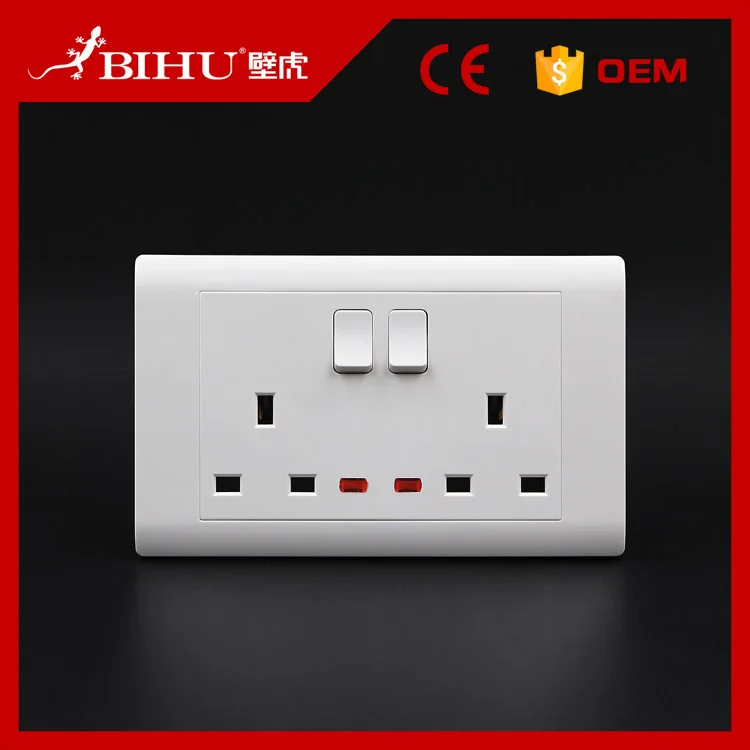 Wall Switched Socket UK Type 2 Gang 3 Pin Single Pole Double Pole 13A Standard Grounding Residential / General-purpose
