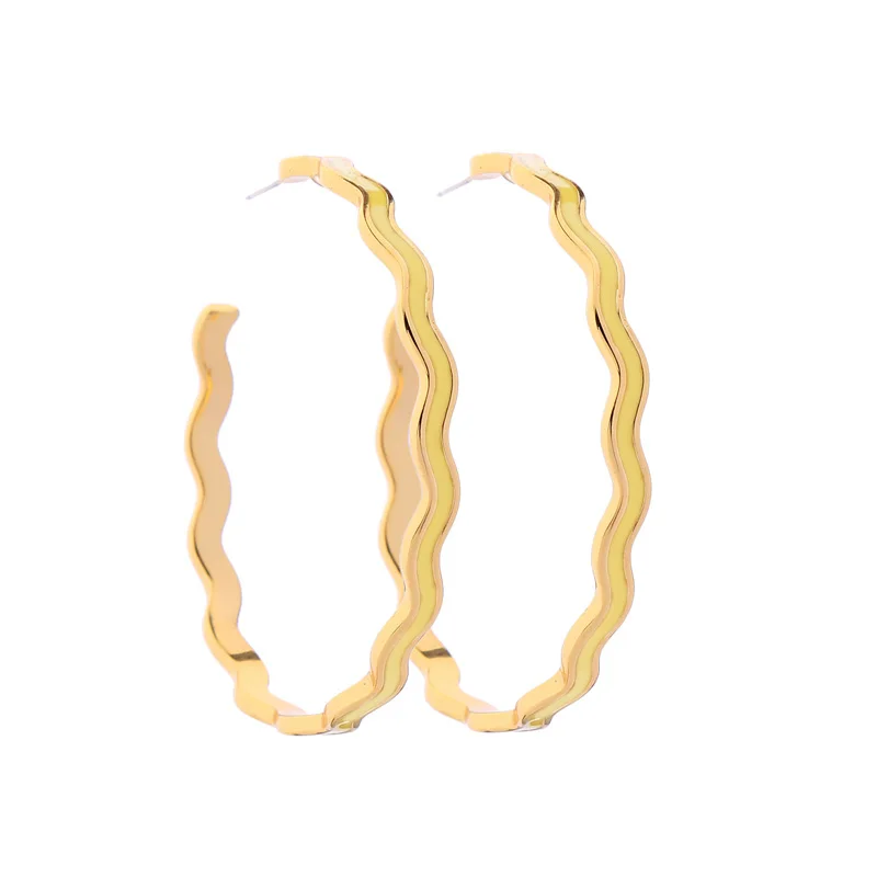 

me00171 2019 Hot Sale Wholesale Free Shipping Fashion Jewelry Korean 925 Silver Post Enamel Wave Gold Hoop Earrings