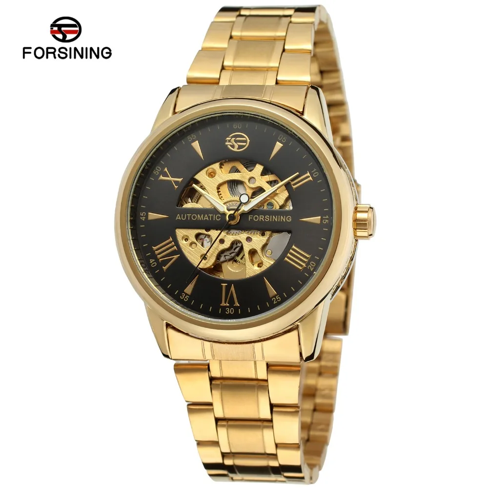 

Forsining Designer Best Mens Luxury Gold Skeleton Steel Automatic Mechanical Online Watches, Gold&silver