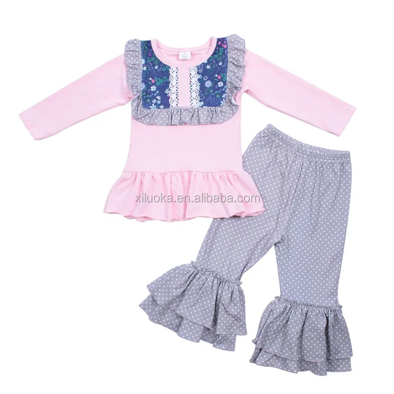 

Polka dot bell pants floral ruffle outfits kids clothes children boutique fall clothing, Picture