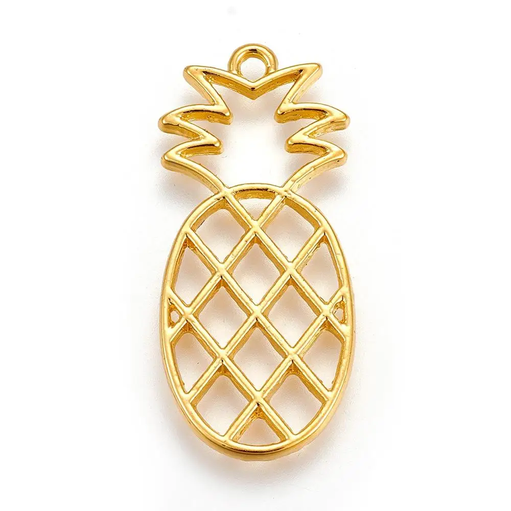 

Pandahall Zinc Alloy Resin Pineapple Golden Open Bezel Pendants