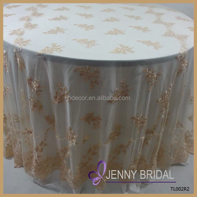 Tl002r2 Alibaba Embroidery Gold Lace Round Wedding Table Table Overlay