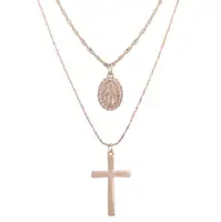 

QD067 Huilin Jewelry 14k Gold Plated Religious Series Hot Sale New Classic Cross Virgin Mary Pendant Multi-layer Coin Necklace