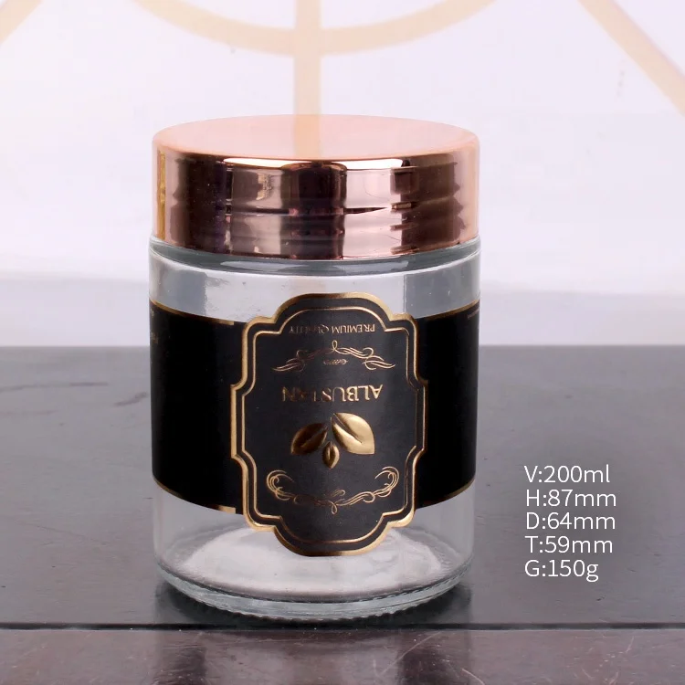 
80ml 110ml 200ml luxury small glass jar rose gold lid for cosmetic,spice,food,honey 