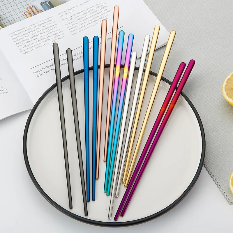 Colorful Metal Chopsticks Set Wedding Gift Korean Flat Chopsticks Buy