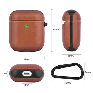 Fashion high quality PC+genuine leather PU leather protective skin cover case for Airpod case with earhook