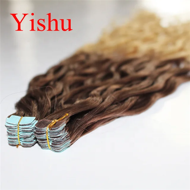 

2018 Yishu factory Wholesale 12 A Grade Russian 30inch Remy Virgin Hair ombre color curly Tape Hair Extensions
