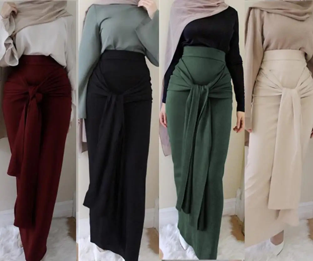 

Fashion Beige Sexy Girl Skirt Long Skirt with Belt for Muslim Women, Wine red;apricot;black;army green