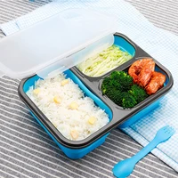 

BPA free 3 Compartments Collapsible Bento Box Silicone Container Children Adult foldable Lunch Box