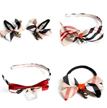 Mj028 Women Elegant Plaid Bow Designer Hairpins Scrunchy Hair Clip