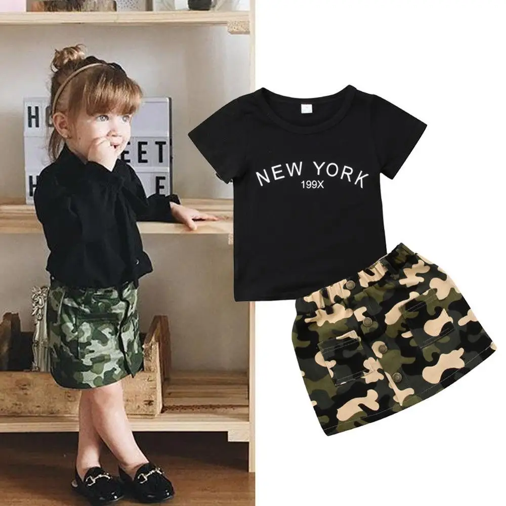 

MN009A fashion design baby Girls Tops T-shirt Skirts Camouflage Dress kids Clothes