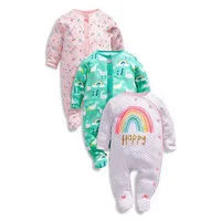 

Wholesale kids romper rainbow unicorn dot print jumpsuit cotton footed pajamas