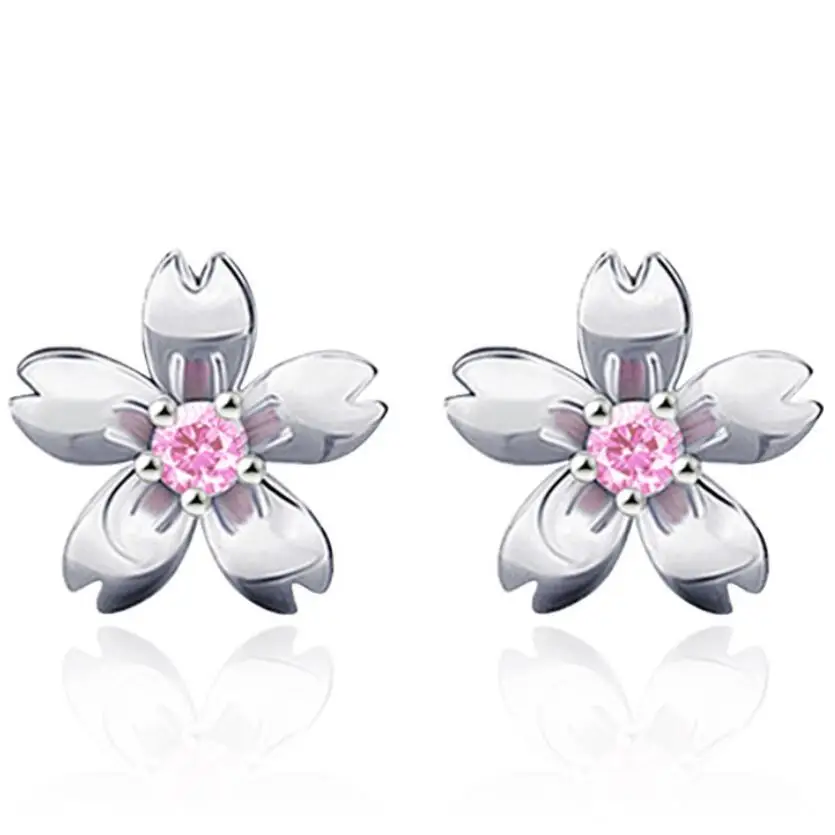 

Fashion flower stud earring pink zircon cherry earring
