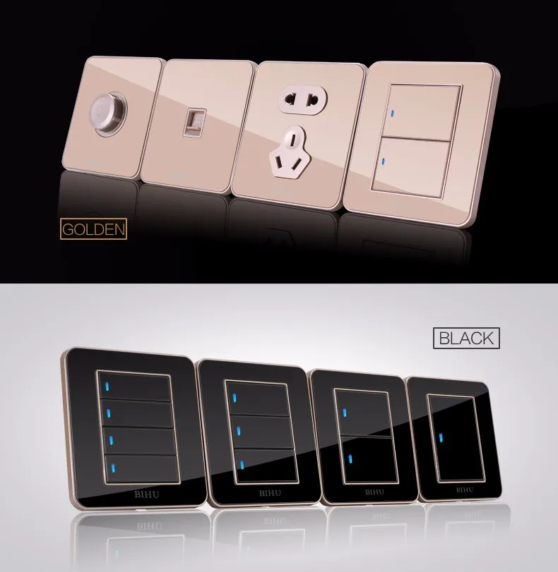 Wholesale Bihu Switch Socket acrylic click button Panel Switch Plate 4gang 1way