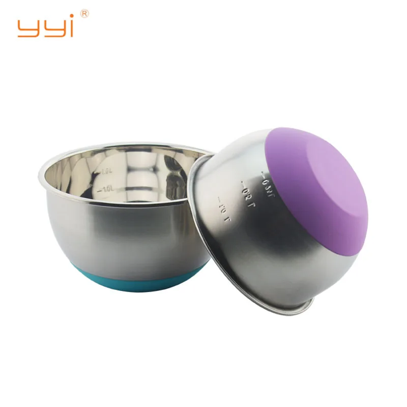 Non Slip Silicone Bottom Stainless Steel Mixing Bowls Set With Inner