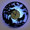 Creative Retro Black Forest Moon Wolf Vinyl Record Wall Clock Led Night Light Living Room Decoration Clock