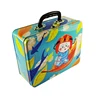 Color Print Cartoon Rectangle Embossed with Handle Logo 280*220*105MM Lunch Tin Box