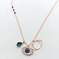 

Rose Gold Necklace Wholesale Evil Eyes Pendant Charm Necklace Water Drop Blue Eye Jewelry Zircon Necklace