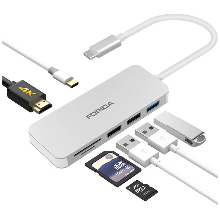 Forida Usb Typec Hub 4k Hdm,Pd Charging Port,Aluminum 7 In 1 Usb C Multiport Adapter Hub