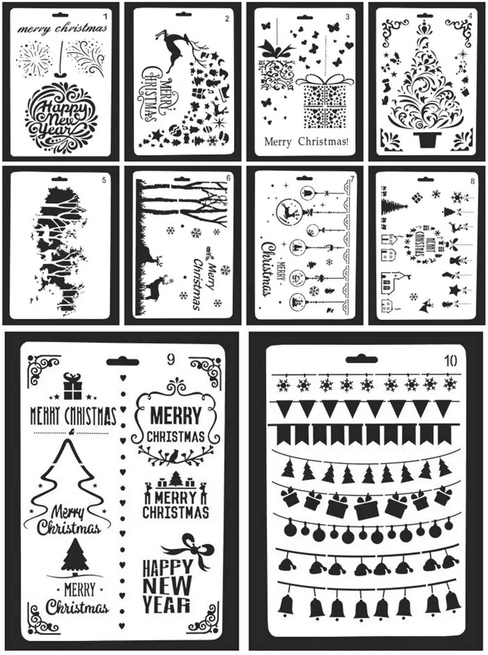 13*13cm PERFETSELL 16 PCS Christmas Stencils Template Xmas Stencils for Crafts Reusable Christmas Tree/ Santa/ Snowflake Plastic Drawing Painting Stencils for Painting Journal Scrapbook Card Making 