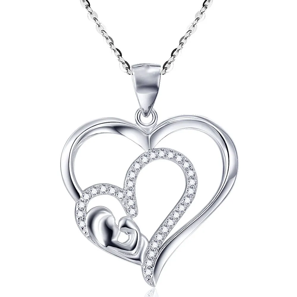 

Fashion Mother's day necklace Crystal Heart Pendants Necklaces Mother Child Necklace Fashion Jewelry For Women