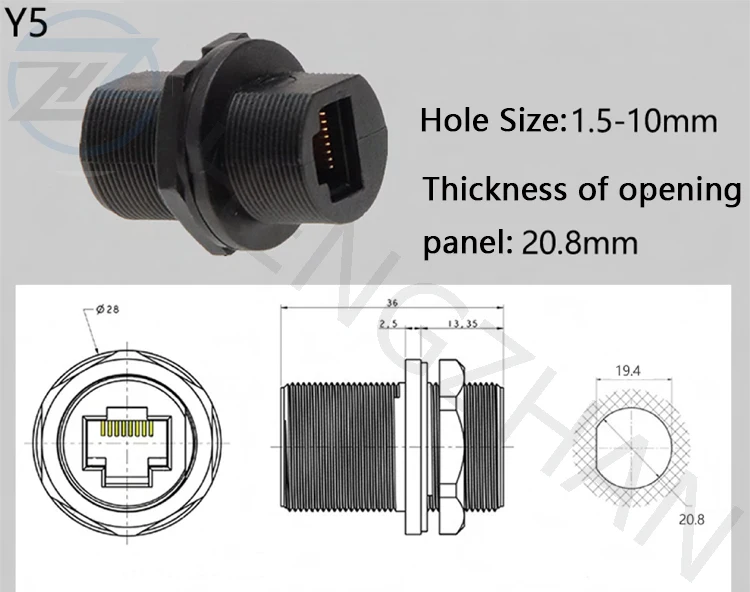 Panel Mount Ethernet Modular Jack - Waterproof RJ45 Connector