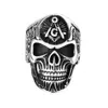 NEW Mens Stainless Steel Masonic Freemason Lodge G Pillars Retro Skull Band Ring