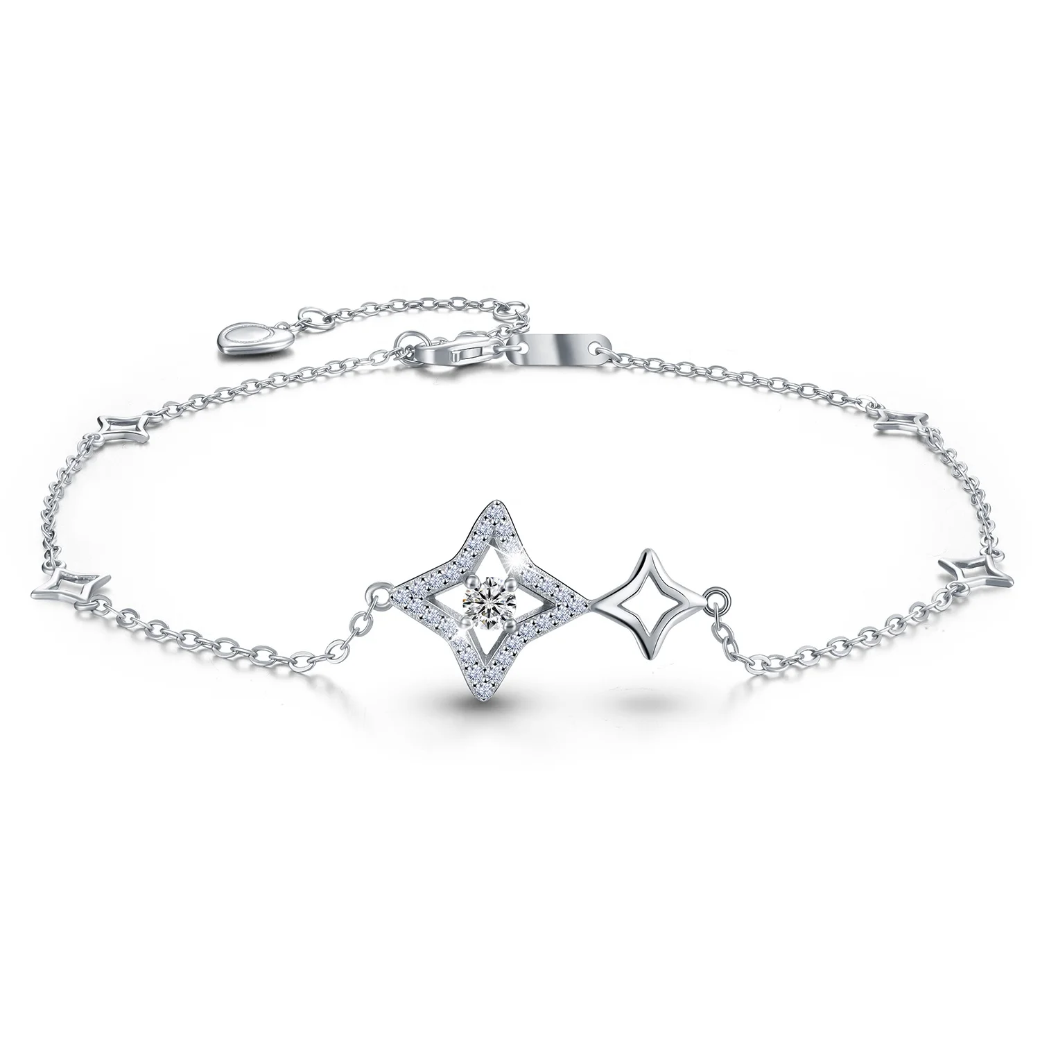 

Handmade Double Lucky Star 925 Sterling Silver Cubic Zirconia Adjustable Foot Anklet Bracelet for Women and Girls, Gold ,sliver