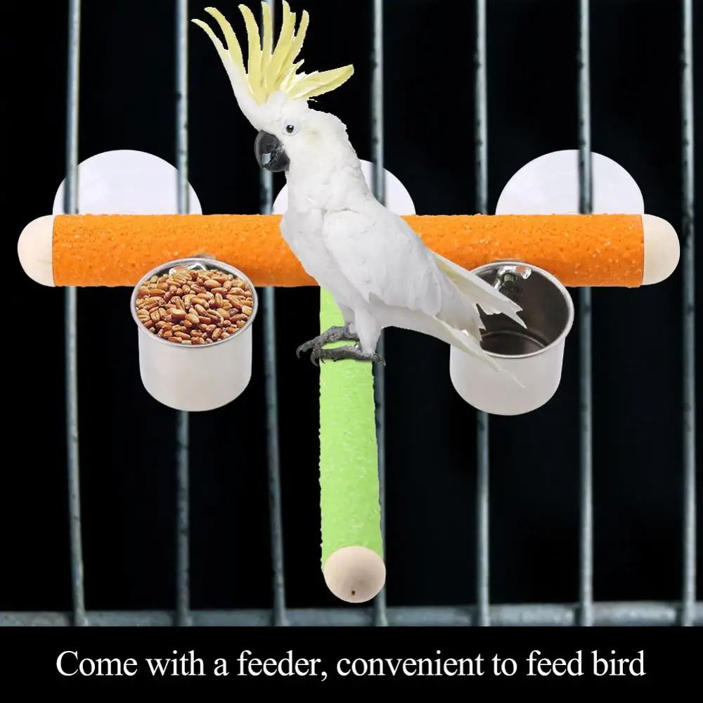 

Pet Bird Parrot Standing Suction Cup Rack Platform Birds Shower Perches with Feeder Cups For Bird Cage Accessories