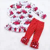 Wholesale baby girls beautiful car pattern dress long sleeve outfit sets boutique ruffle red pants kids clothing child clothes
