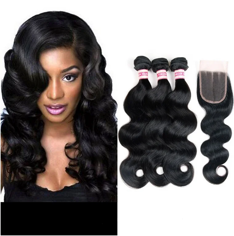 

Hot Selling Products Body Wave 3 Bundles With Closure Human Hair Extensions For Black Color, Natural color