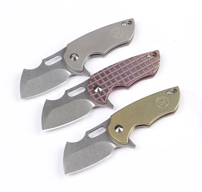 

Mini S35vn Stonewashed Titanium Handle Folding pocket Knife, White/blue/gold/brown/pink/green