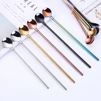 

High Quality 304 stainless steel Long Straws with Spoon 2 in 1 metal Coffee cocktail stirrers straw