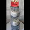 Silver color round crystal metal 3tier cake stand,wedding cakes pillar,wedding flower stand