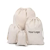 Small Eco Friendly White Muslin Gift Pouch Custom Logo Cotton Drawstring Bag
