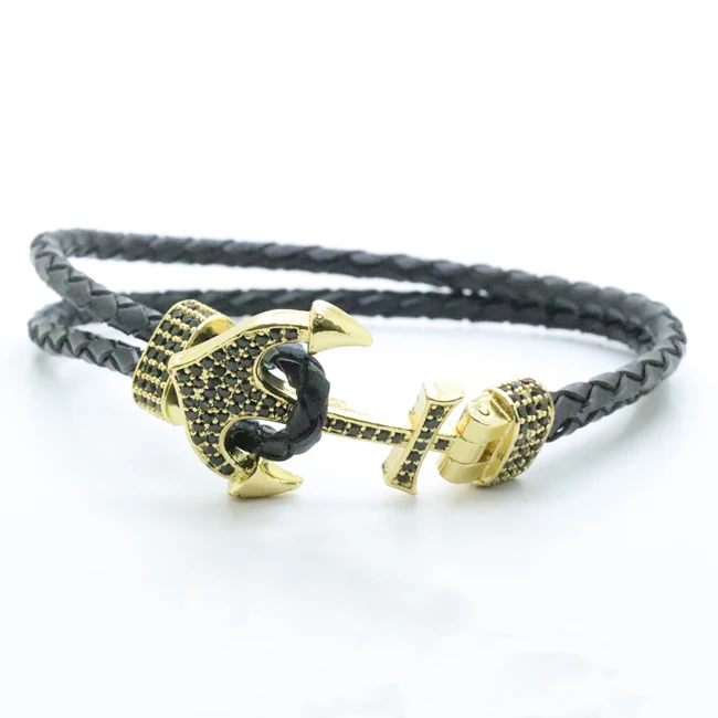 

Stars Forever Gold Color Anchor Charm Connector Leather Bracelet for Girl