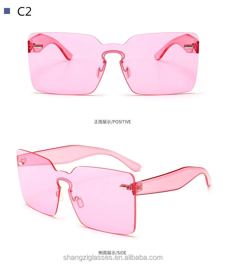 

Newest Rimless Sunglasses Mono Lens Square Oversized Transparent Colorful Frameless Sunglasses