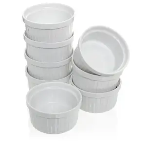 Image of White porcelain ramekins Ceramic souffle dishes - 3.5 / 5 Ounce bakeware for Souffle Creme Brulee and Dipping Sauces Bowls