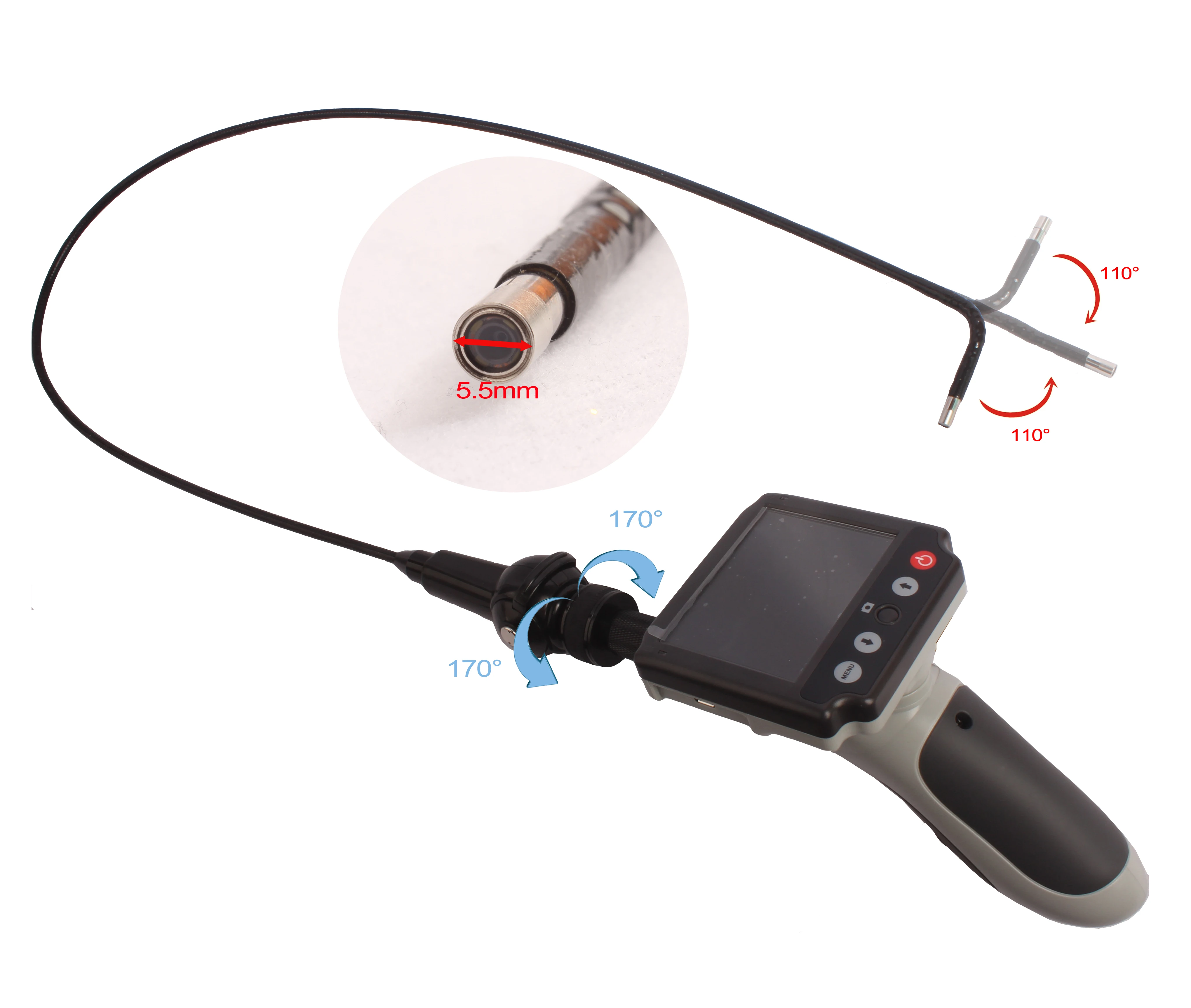 5.5mm 2way Rotation Endoscope With Detachable 3.5inch Recordable Lcd