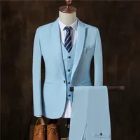 

Korean style 3 pieces coat pant men wedding suit 2018 in stock men's formal business blazer