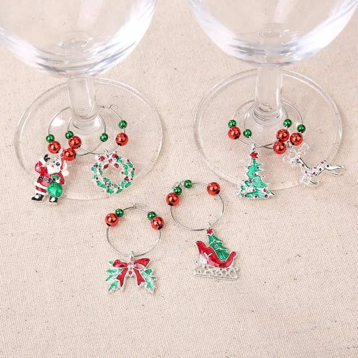 

Wine Glass Charms Set Christmas Cup Rings Kit Xmas Drink Markers Tags Party Favors