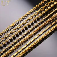 

U7 DIY Chains Necklace For Pendant 316L Stainless Steel mens necklace Wheat / Rope/ Figaro /Cuban /Box 18k Gold Plated Chain