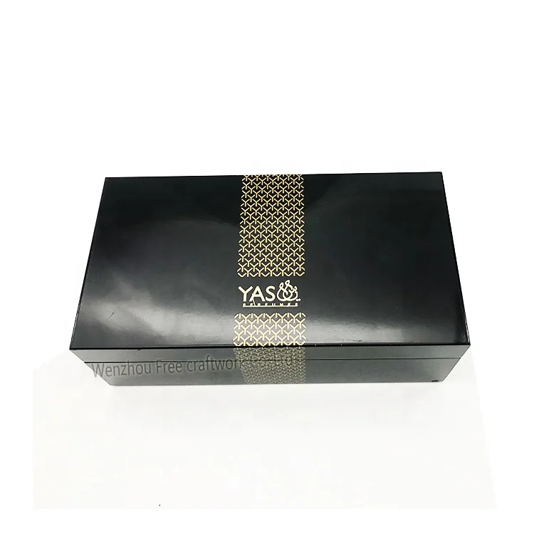 
Custom luxury black piano paint MDF wooden box for storage perfume varnish wooden Packaging gift box with hinged lids 