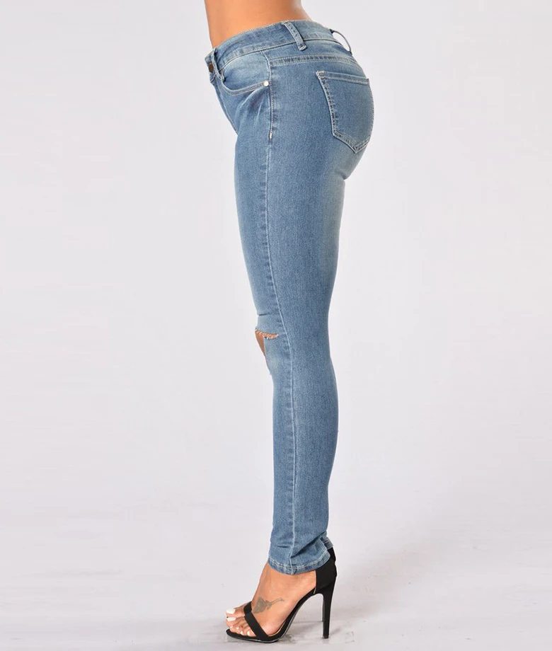 2019 Ladies Stretched Blue Broken Hole Jeans Wholesale China  Pants High Waist Jeans Women