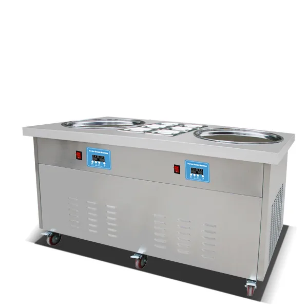 Double Flat Pans Thailand Roll Fried Ice Cream Machine / Ice Cream Cold Plate / Fry Ice Cream Machine In guangzhou
