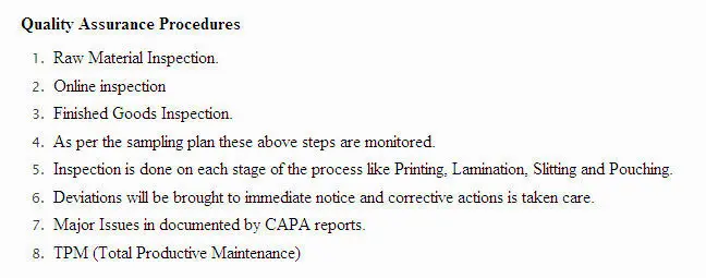 Quality Assurance Procedures
