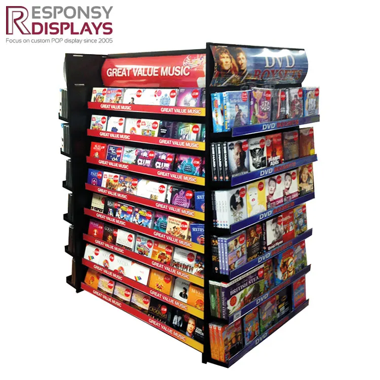 Four Sides Simple Video Store Metal Floor Logo Dvd Cd Display Rack With