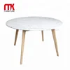 Round Natural Marble Dining Table, Italian Carrara White Marble Dining Table with Wooden Legs, Marble Dining Set