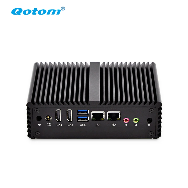 

Qotom mini pc fanless computer Q401S Celeron 2955U (2M Cache, 1.40 GHz, Haswell) X86 4 RS232 Dual Nic, Black