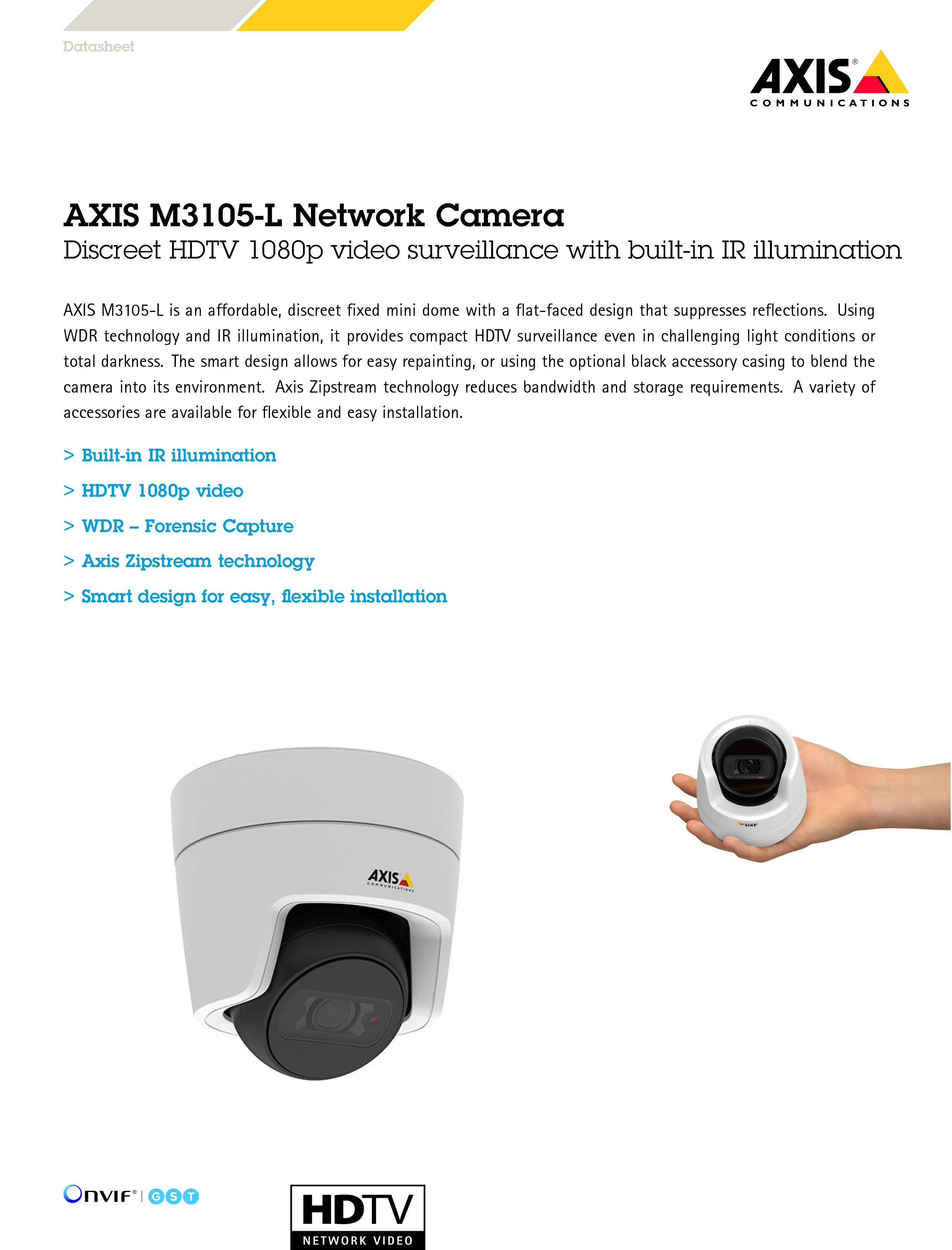 AXIS M3105-L Network Camera Discreet HDTV 1080p video surveillance with built-in IR illumination
